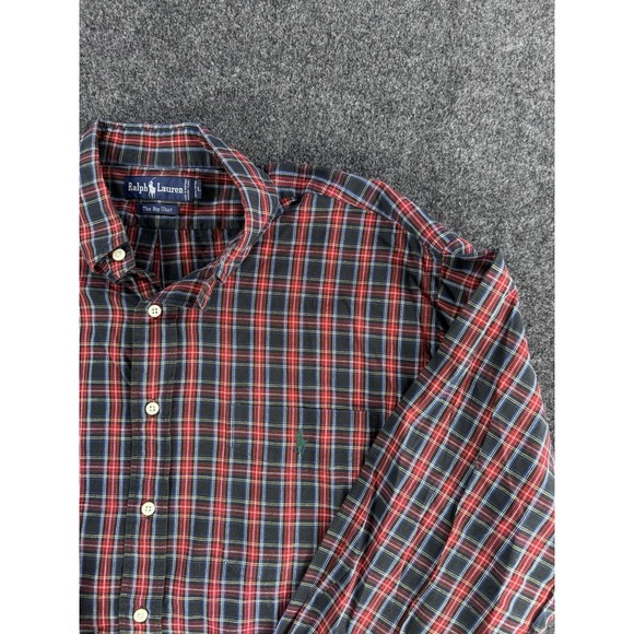 VTG Ralph Lauren The Big Shirt Plaid Button Down Shirt Red Navy Men's XL - Picture 3 of 8